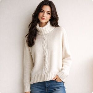 Lord & Taylor Petite White Cowl Neck Sweater